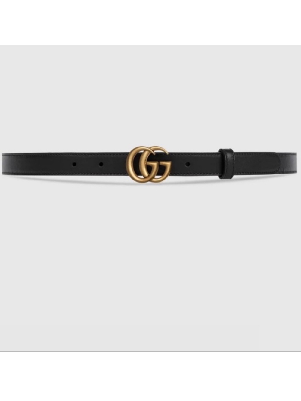 GUCCI Marmont GG Leather Belt with Double G Buckle Black Size 80 Skinny